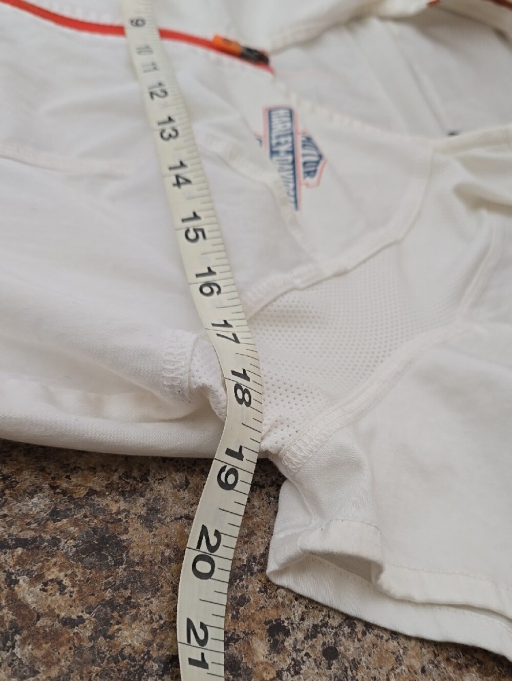 WOMENS Large Harley-Davidson White Short Sleeve Button Down Shirt w/ Orange Zip - Picture 4 of 5